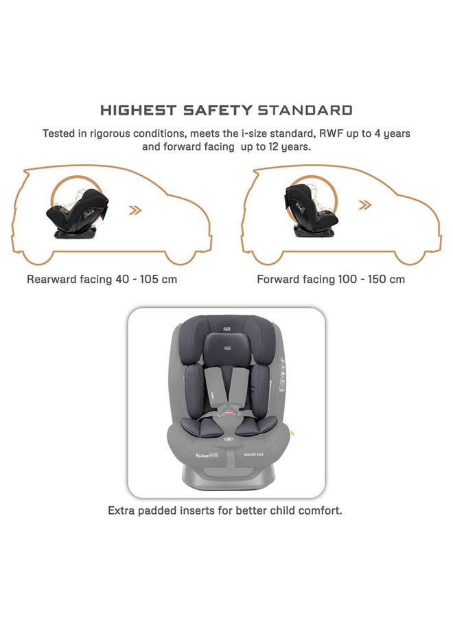 I-Hepta All-In-One Convertible Baby Infant Toddler Car Seat Latest I-Size Ecer129, Recline & Adjustable, Memory Foam, Lumbar & Reducing Cushion Forward & Rear Facing,  Group 0/1/2/3 0-36 Kg, 0-12Years