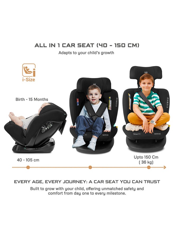 I-Hepta All-In-One Convertible Baby Infant Toddler Car Seat Latest I-Size Ecer129, Recline & Adjustable, Memory Foam, Lumbar & Reducing Cushion Forward & Rear Facing,  Group 0/1/2/3 0-36 Kg, 0-12Years