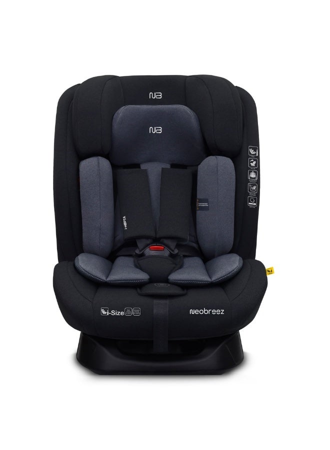 نيوبريز مقعد سيارة للسفر متعدد الوظائف من آي-هيبتا للأطفال من حديثي الولادة حتى  سنة، قابل للتعديل والانحناء، مع وسادة ذاكرة ودعم قطني، - كجم، -، ، حزام خماسي النقاط - Image 1