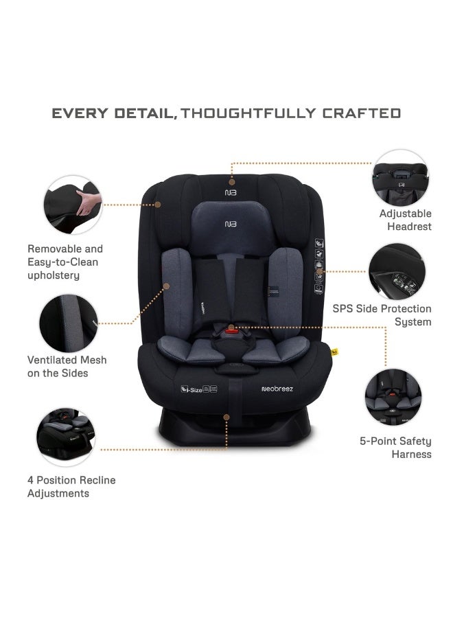 نيوبريز مقعد سيارة للسفر متعدد الوظائف من آي-هيبتا للأطفال من حديثي الولادة حتى  سنة، قابل للتعديل والانحناء، مع وسادة ذاكرة ودعم قطني، - كجم، -، ، حزام خماسي النقاط - Image 2
