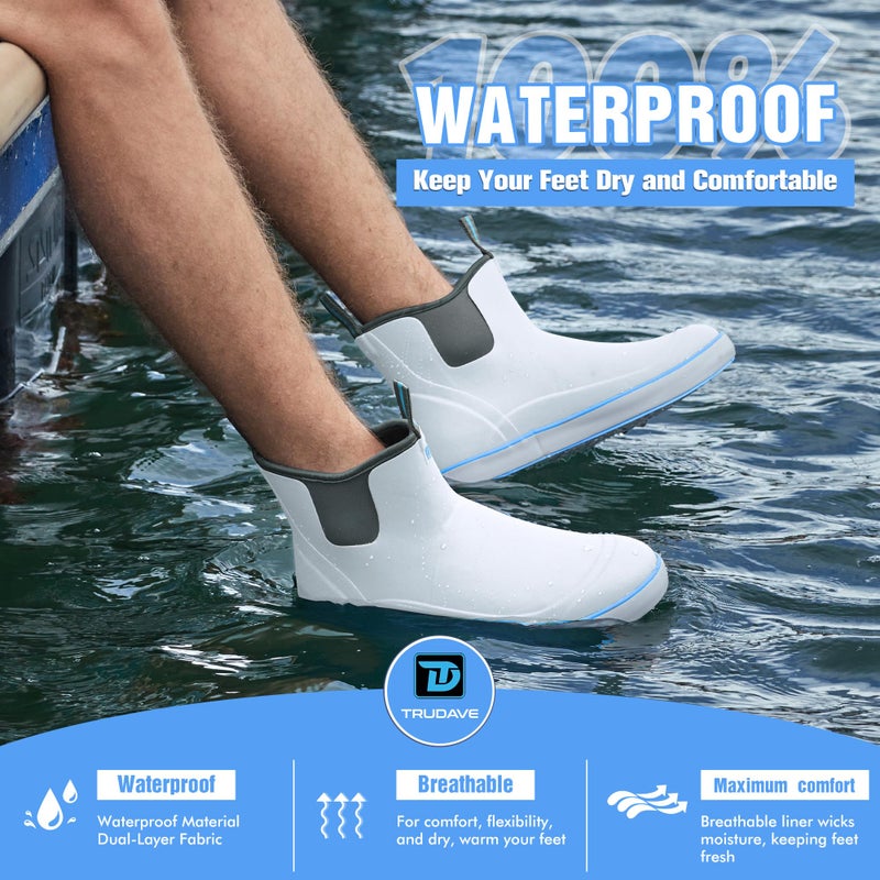 Trudave Deck Boots for Men, Men's Waterproof Insulated Reliable Rain Boots, Anti-Slip Ankle Rubber Boots with High-Traction for Fishing Boating, Size 6-14 - Image 2