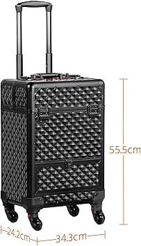 Yaheetech Cosmetic Case Professional Makeup Case Storage Travel Trolley on WheelsLockable Box with 1 Smooth Sliding Drawer Black - Image 3