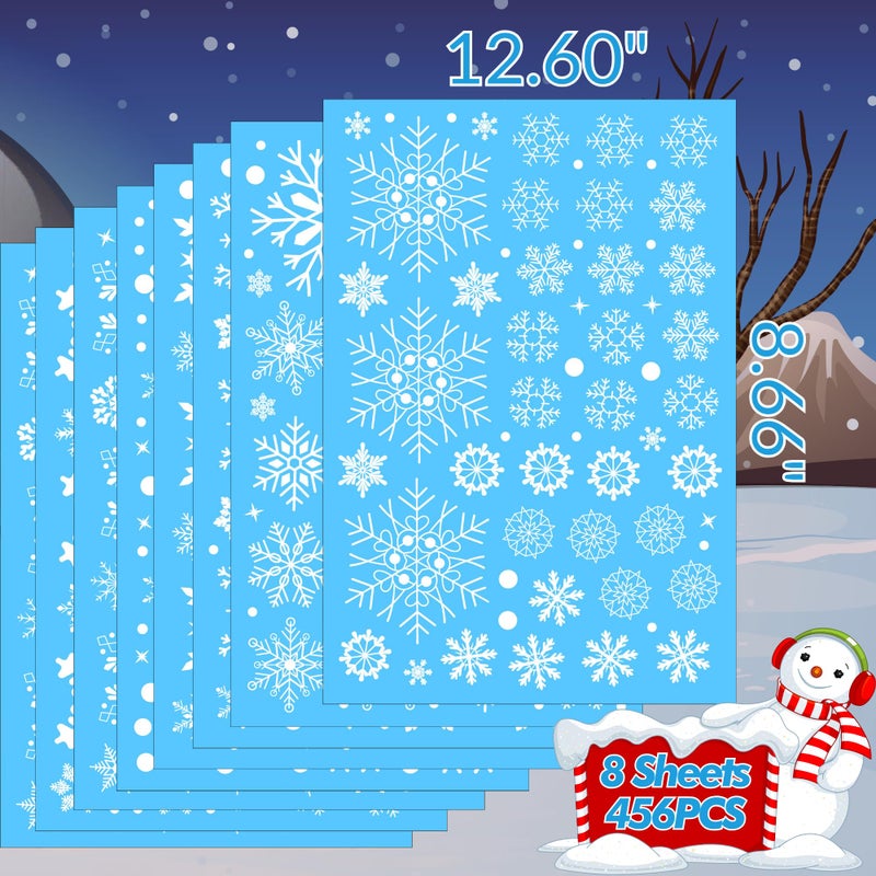 Backtopeia Snowflake Window Clings Stickers | 456Pcs Snowflake Clings Window Decal Christmas Decorations Christmas Stickers Winter Xmas Decorations Indoor Outdoor Glass Accesories Decor Supplies - Image 3