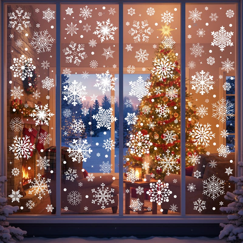 Backtopeia Snowflake Window Clings Stickers | 456Pcs Snowflake Clings Window Decal Christmas Decorations Christmas Stickers Winter Xmas Decorations Indoor Outdoor Glass Accesories Decor Supplies - Image 1
