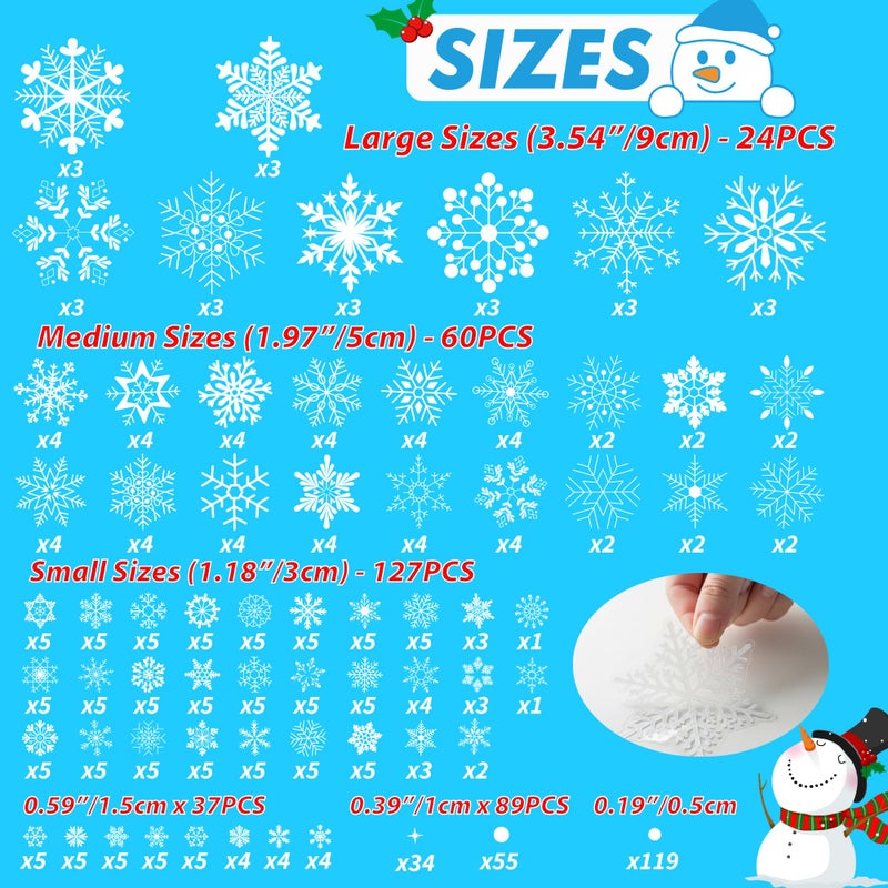 Backtopeia Snowflake Window Clings Stickers | 456Pcs Snowflake Clings Window Decal Christmas Decorations Christmas Stickers Winter Xmas Decorations Indoor Outdoor Glass Accesories Decor Supplies - Image 5