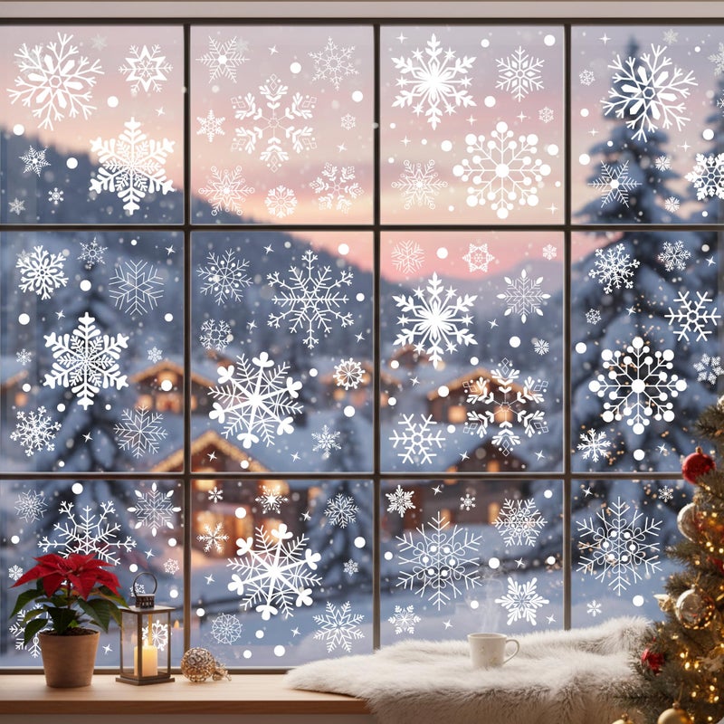 Backtopeia Snowflake Window Clings Stickers | 456Pcs Snowflake Clings Window Decal Christmas Decorations Christmas Stickers Winter Xmas Decorations Indoor Outdoor Glass Accesories Decor Supplies - Image 2