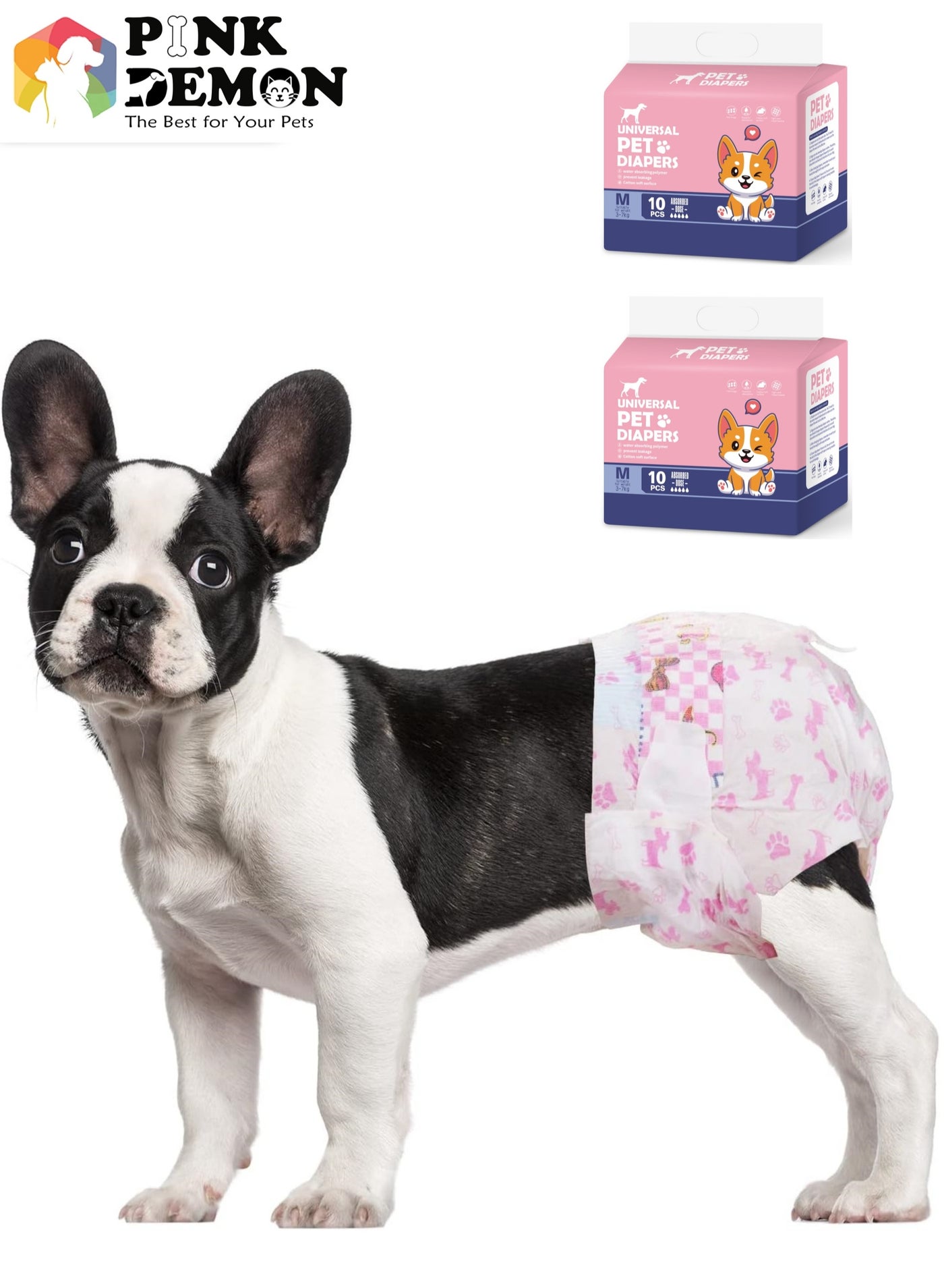 Disposable Pet Diapers Female Dogs Super Absorbent Soft Including 20 Count for Puppy Cats or Dogs 3 - 7kg Pink Size M