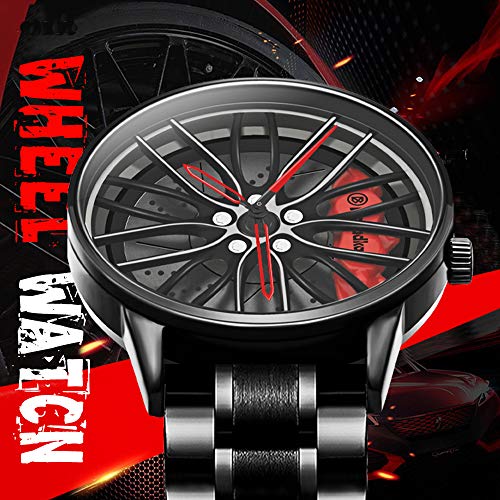 iCyber Men's Stainless Steel Car Wheel Watch with Blue Sapphire Crystal, Japanese Quartz Movement, 30M Waterproof, Red - Image 3