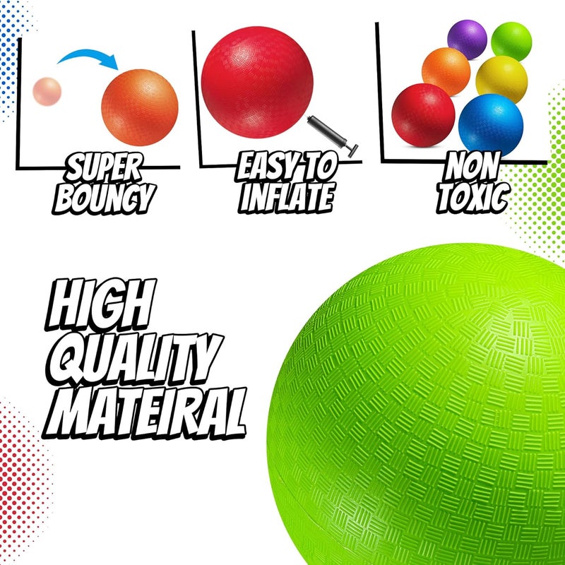 PlayBolt 5” Playground Balls for Toddlers & Kids - (6 Pack) Inflatable Rubber Bouncy Dodgeball Balls w/Pump - Small & Colorful for Four Square, Gym, Backyard, Recess, Sports, Preschool & Kindergarten Games - Image 5