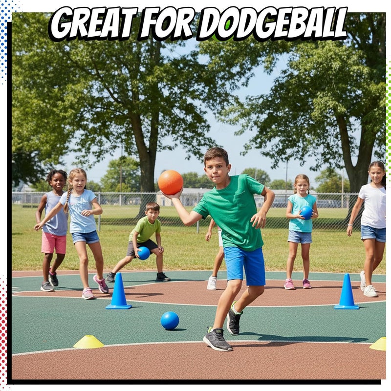 PlayBolt 5” Playground Balls for Toddlers & Kids - (6 Pack) Inflatable Rubber Bouncy Dodgeball Balls w/Pump - Small & Colorful for Four Square, Gym, Backyard, Recess, Sports, Preschool & Kindergarten Games - Image 3
