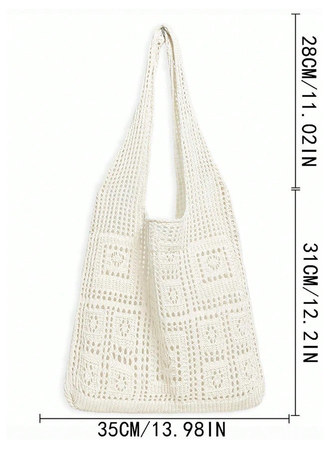 MakeMeChic Women's Crochet Handbags Hollow Out Double Handle Summer Tote Bag Apricot One Size - Image 5