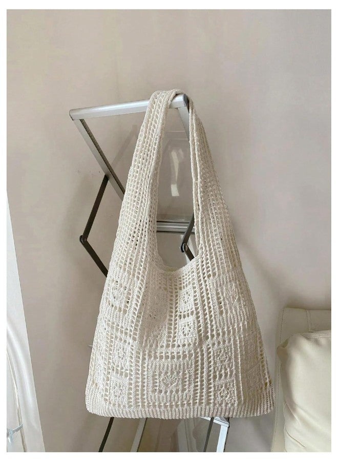 MakeMeChic Women's Crochet Handbags Hollow Out Double Handle Summer Tote Bag Apricot One Size - Image 3