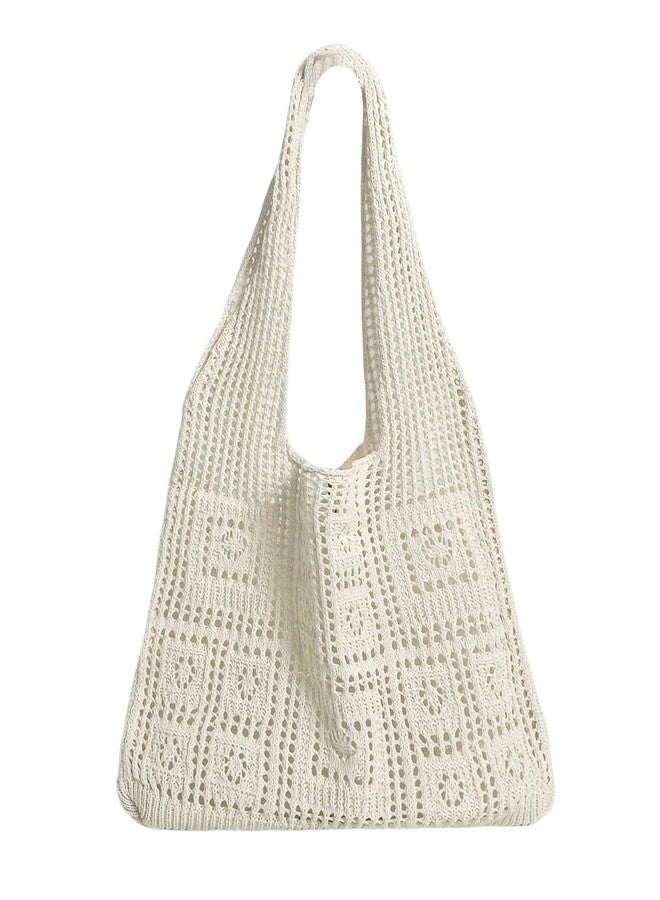 MakeMeChic Women's Crochet Handbags Hollow Out Double Handle Summer Tote Bag Apricot One Size - Image 1