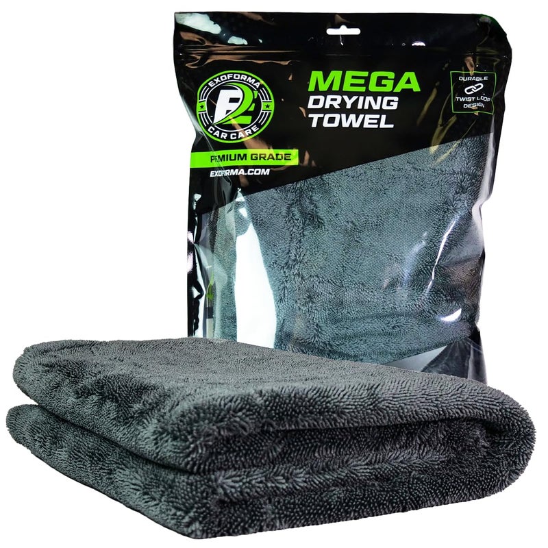 ExoForma Mega Drying Towel - Large Premium Microfiber Car Drying Towel - 24"x36" 1200 GSM Double Twist Pile, Edgeless Design for No Scratches, Dries Your Entire Vehicle by Itself