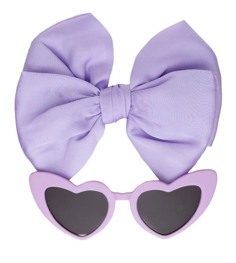 D'Daniela Athena Glasses and Bow Barrette Ponytail Set For Babies and Girls - Purple