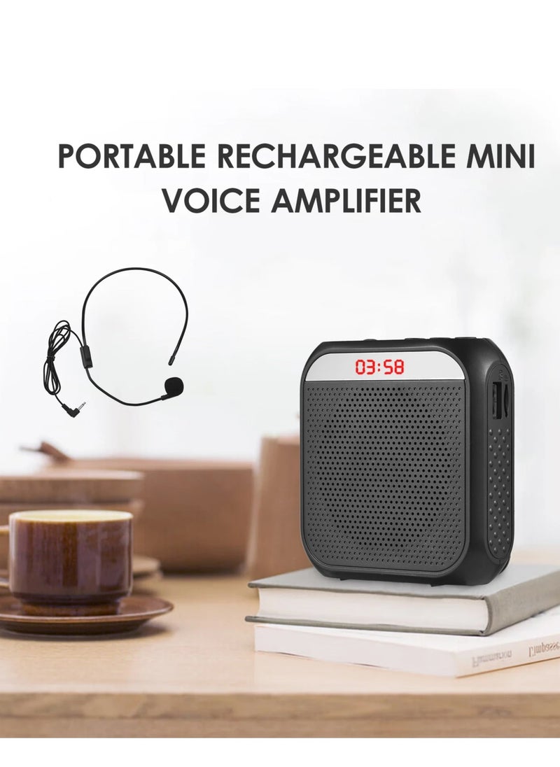Generic Sound Amplifier Portable Rechargeable Mini Voice Amplifier with MIC Recording Function Wired Headmount Microphone & Waistband  for Teachers, Classroom, Presentation, Tour Guides, Meeting, Coaches. Black  - Image 1