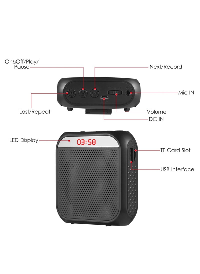 Generic Sound Amplifier Portable Rechargeable Mini Voice Amplifier with MIC Recording Function Wired Headmount Microphone & Waistband  for Teachers, Classroom, Presentation, Tour Guides, Meeting, Coaches. Black  - Image 3
