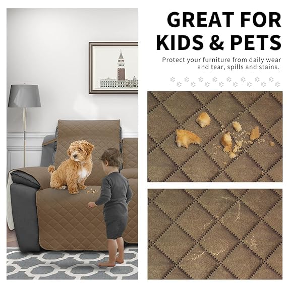 BLESSING PET SUPPLY EasyGoing Loveseat Recliner Cover Reversible Couch Cover for Double Recliner Split Sofa Cover for Each Seat Furniture Protector with Elastic Straps for Kids Dogs Pets 2 Seater Camel - Image 5