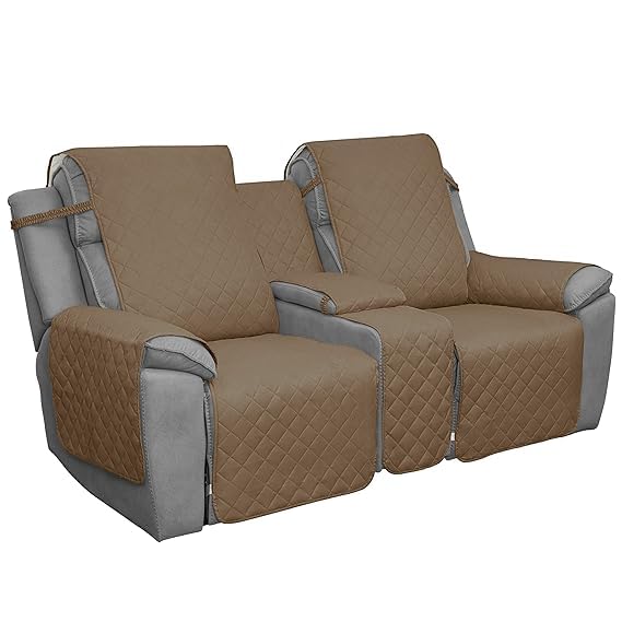 BLESSING PET SUPPLY EasyGoing Loveseat Recliner Cover Reversible Couch Cover for Double Recliner Split Sofa Cover for Each Seat Furniture Protector with Elastic Straps for Kids Dogs Pets 2 Seater Camel - Image 1