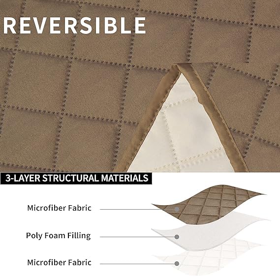 BLESSING PET SUPPLY EasyGoing Loveseat Recliner Cover Reversible Couch Cover for Double Recliner Split Sofa Cover for Each Seat Furniture Protector with Elastic Straps for Kids Dogs Pets 2 Seater Camel - Image 3