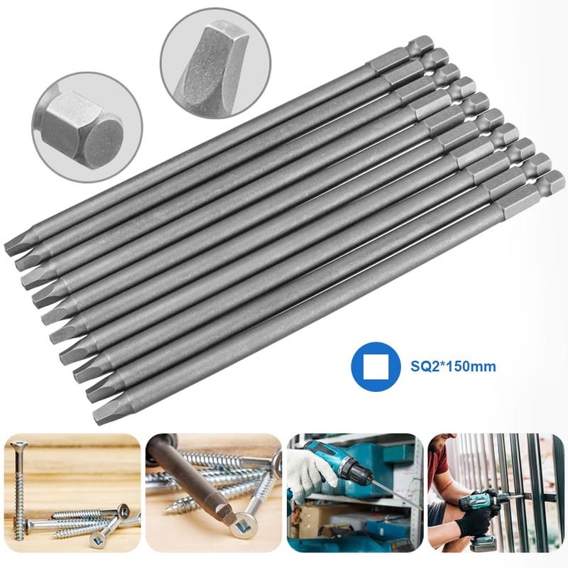 Wolfride 10pcs Square Head Bits #2 Square Drive Bit Set 1/4-Inch Shank Tip Bit #2 Long Magnetic Square Head Screwdriver Bits 5.9 Inch Length - Image 4