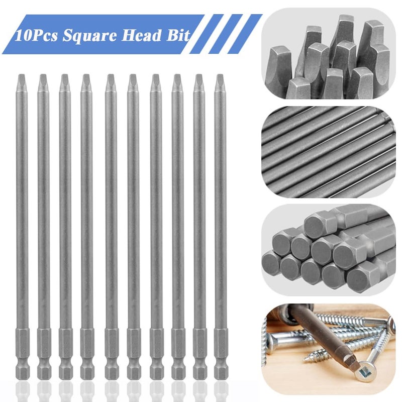 Wolfride 10pcs Square Head Bits #2 Square Drive Bit Set 1/4-Inch Shank Tip Bit #2 Long Magnetic Square Head Screwdriver Bits 5.9 Inch Length - Image 3