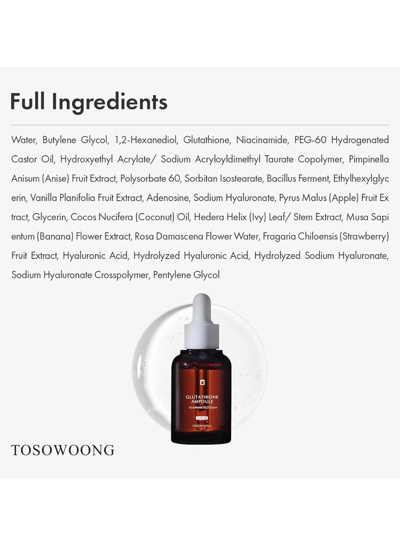 tosowoong glutathione ampoule reviews TOSOWOONG Serum with 20,000ppm Glutathione, Niacinamide and Hyaluronic Acid, Supports Even Skin Tone, Supports Elasticity, Healthy Complexion, Korean Skincare, 30ml, 1.01 fl. oz | Best Price UAE everything MEDICUBE:(BUY 1) MEDICUBE PDRN PINK GLUTATHIONE SERUM MIST IGF-1 LR3 Dosage: 20-50mcg/Day