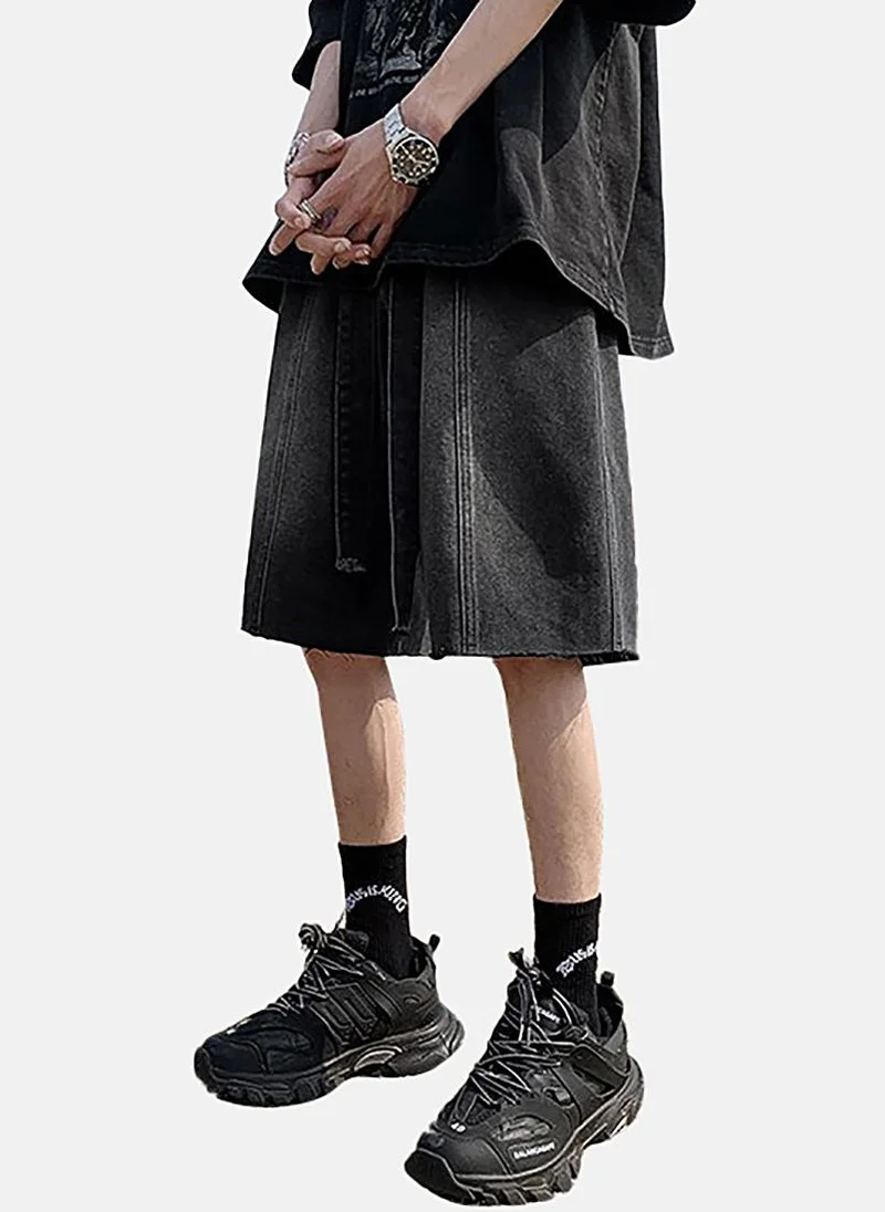 YUNIQEE Black Mid Rise Soild Relaxed Fit Shorts