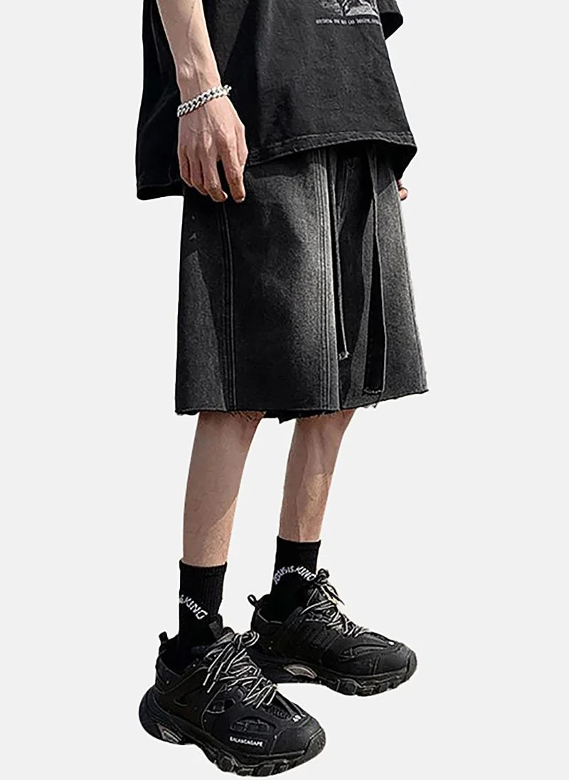 YUNIQEE Black Mid Rise Soild Relaxed Fit Shorts