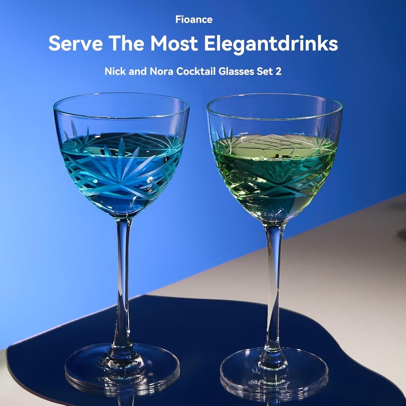 Fioance Nick and Nora Cocktail & Mocktail Glasses Set of 2 - Handcrafted (5oz Lead-Free Crystal Glasses) as Manhattan, Martini - Elegant Coupe Glass, Perfect for Home Bars and Gifts. - Image 2