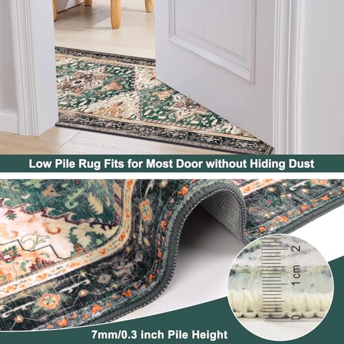 Yamaziot Washable Runner Rug, 2x8 Non-Slip Boho Vintage Hallway Rug Runner with Rubber Backing, Stain Resistant & Low Pile Faux Wool Distressed Carpet Runner for Kitchen, Laundry, Entrance, Turquoise - Image 4