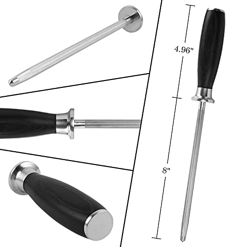TUO Knife Sharpener Rod, 8 Inch Honing Rod for Kitchen Knife Sharpening, Professional Sharpening Steel with Ergonomic Pakkawood Handle, High Carbon German Steel, Falcon Series - Image 3