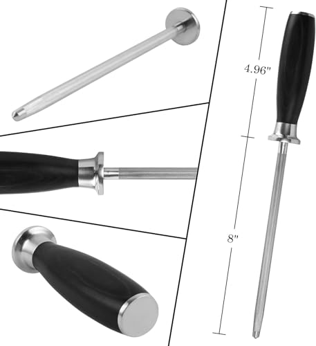 TUO Knife Sharpener Rod, 8 Inch Honing Rod for Kitchen Knife Sharpening, Professional Sharpening Steel with Ergonomic Pakkawood Handle, High Carbon German Steel, Falcon Series - Image 4