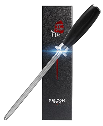 TUO Knife Sharpener Rod, 8 Inch Honing Rod for Kitchen Knife Sharpening, Professional Sharpening Steel with Ergonomic Pakkawood Handle, High Carbon German Steel, Falcon Series - Image 1