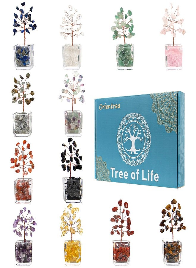 Orientrea 12Pcs Mini Crystal Tree Set, Healing 7 Chakra Tree of Life for Office & Home Decor, Positive Energy, Crystals and Healing Stones for Women, Sister, Mom, Coworkers - Image 1