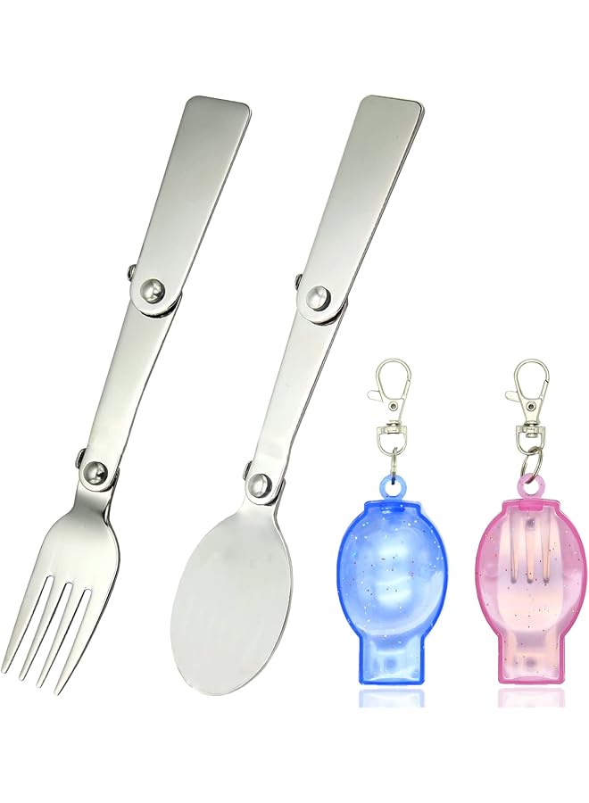 Oasisgalore Fork and Spoon Set 2Pcs Portable Silverware Set with Case Stainless Steel Folding Spoon Fork Set for Travel Camping Picnic Outdoor Activities  - Image 1