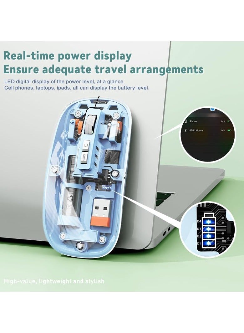 Wireless Gaming Mouse, Transparent PC Shell Design Adjustable DPI Silent Mouse, Tri-Mode 2.4G/Bluetooth 1/Bluetooth 2 Mouse, Rechargeable Mouse for PC Laptop Tablet - Image 4