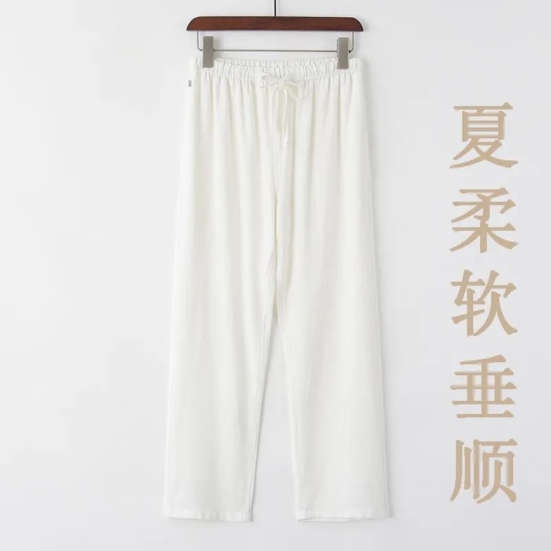 Long-sleeved shirt mens summer linen short-sleeved Tang suit seven points new Chinese national style mens Hanfu mandarin jacket White Pants] - Image 1