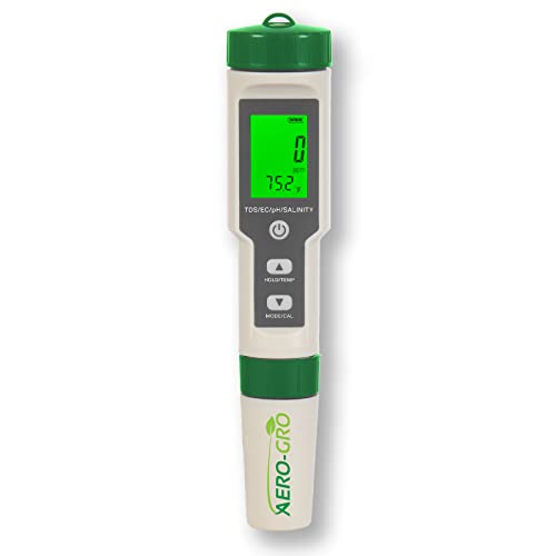 AERO-GRO Digital 5-in-1 Meter: 5 Functions: pH, TDS, EC, Salinity%, Salinity ppm, and Temp, IP67 Waterproof, Pen-Type Tester for Hydroponics, Water, Wine, Spas, Aquariums - Image 1