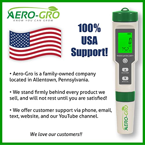 AERO-GRO Digital 5-in-1 Meter: 5 Functions: pH, TDS, EC, Salinity%, Salinity ppm, and Temp, IP67 Waterproof, Pen-Type Tester for Hydroponics, Water, Wine, Spas, Aquariums - Image 5