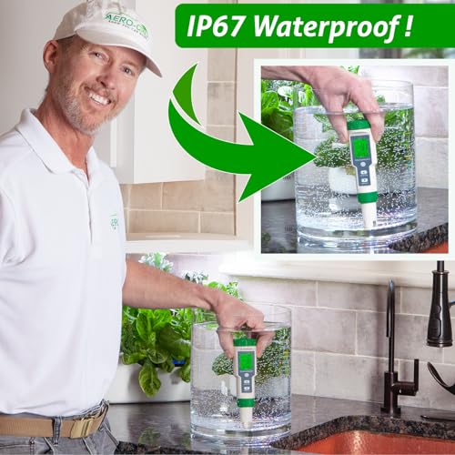 AERO-GRO Digital 5-in-1 Meter: 5 Functions: pH, TDS, EC, Salinity%, Salinity ppm, and Temp, IP67 Waterproof, Pen-Type Tester for Hydroponics, Water, Wine, Spas, Aquariums - Image 4