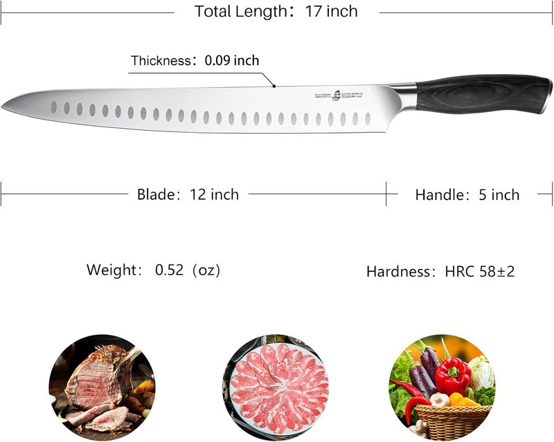 TUO Carving Knife 12 inch, Granton Edge Professional Brisket Slicing Knife for Meat Cutting, Forged German Stainless Super Steel, Pakkawood Handle with Gift Box, Fiery Phoenix Series - Black - Image 3