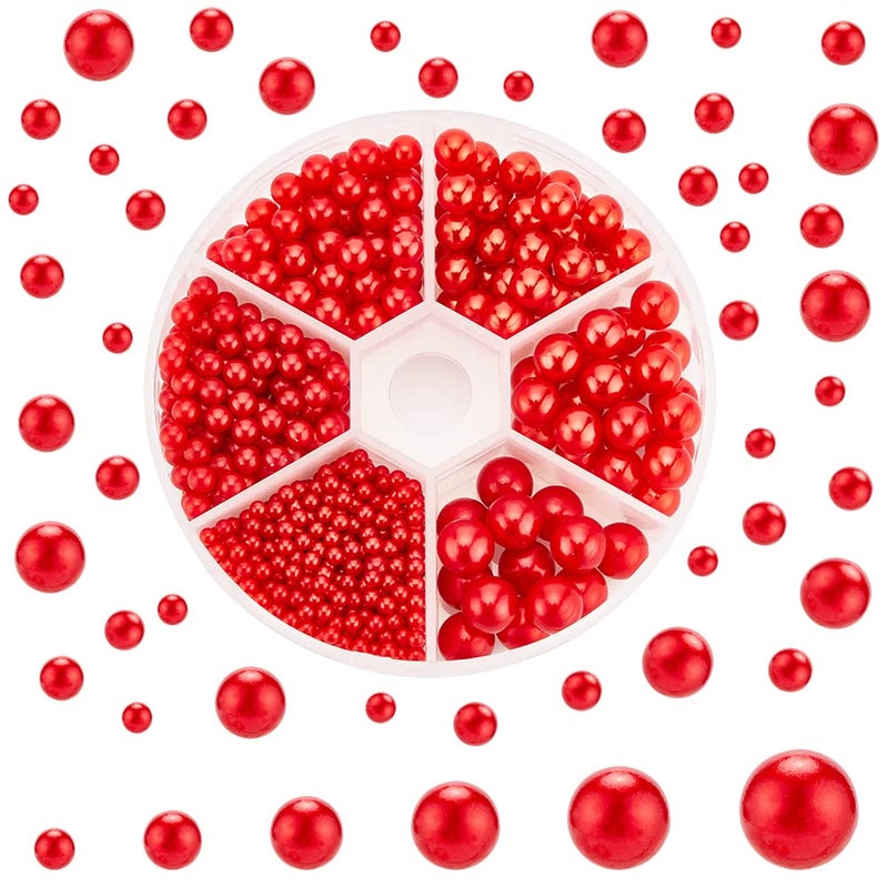 PH PandaHall 1113pcs Christmas Red Pearls 6 Size No Holes Pearl Beads Vase Filler Pearls Undrilled Imitated Pearl Beads Makeup Filler Loose Beads for New Year Party Home Decoration 2.5/4/5/6/7/8mm - Image 1