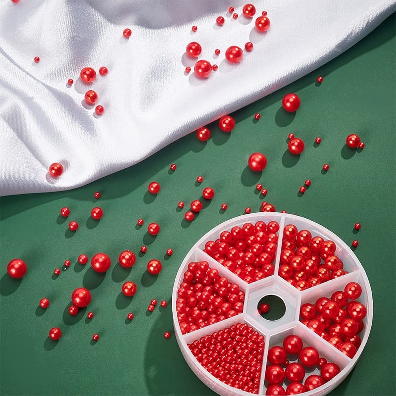 PH PandaHall 1113pcs Christmas Red Pearls 6 Size No Holes Pearl Beads Vase Filler Pearls Undrilled Imitated Pearl Beads Makeup Filler Loose Beads for New Year Party Home Decoration 2.5/4/5/6/7/8mm - Image 5