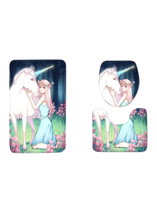 NIBEMINENT 3-Piece Horse Printed Bath Mat Set Blue/Green/White