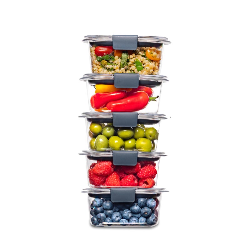 حاويات تخزين الطعام من Rubbermaid Brilliance خالية من BPA مجموعة متعددة 13 كوب حاويات بلاستيكية مع أغطية 5 قطع مقاومة للتسرب آمنة في الميكروويف وغسالة الصحون