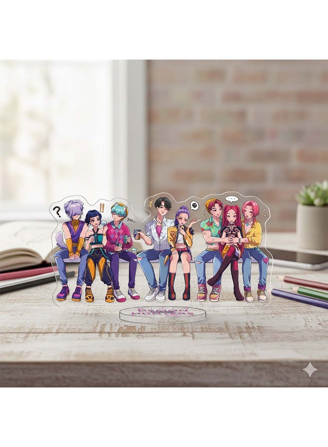 KPop Demon Hunters Full Squad Casual Edition Acrylic Monument 16 cm Complete Group Standee, Relaxed Bench Scene with All Characters, Glossy Anime Display for Desk, Shelf & Collector Gifts - Image 3