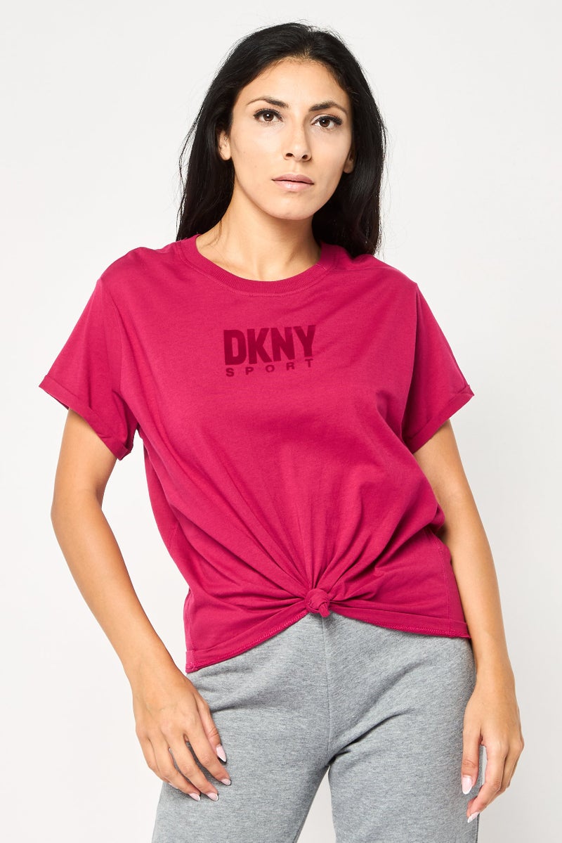 DKNY Women Sportswear Fit Short Sleeves Outdoor T-Shirt, Dark Fuchsia - Image 1