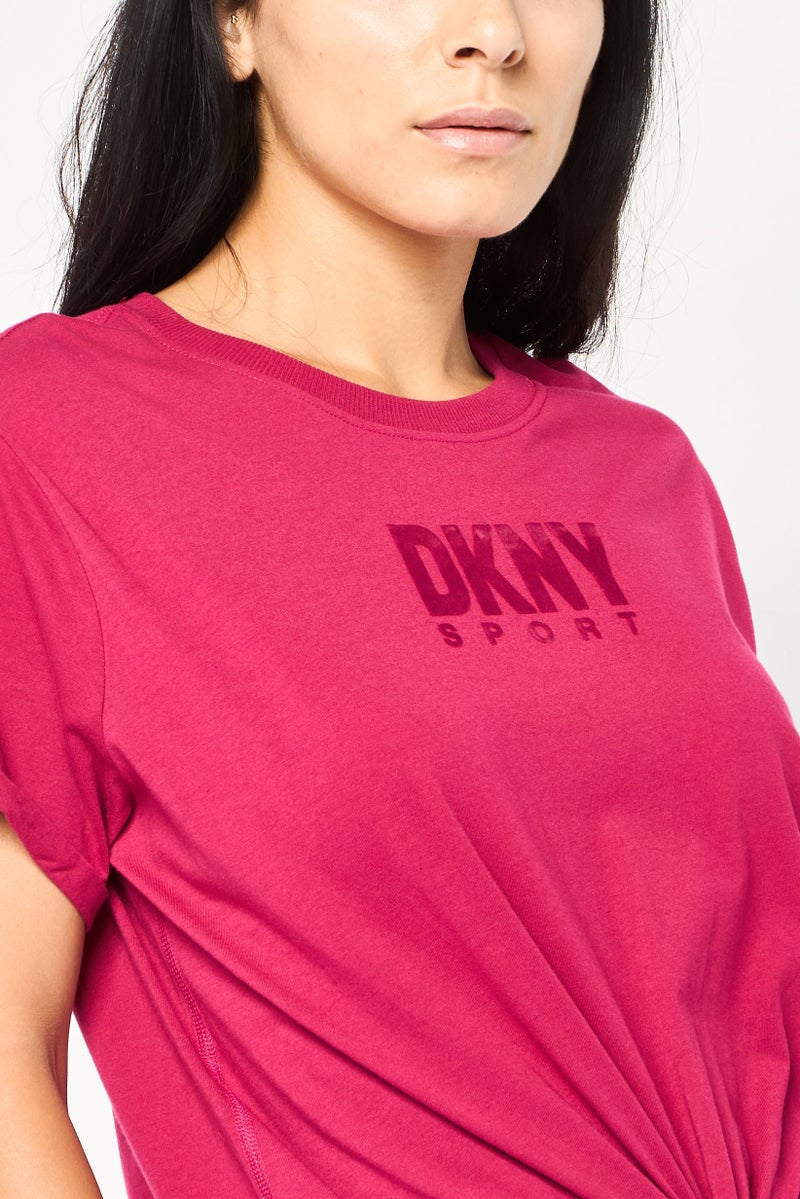 DKNY Women Sportswear Fit Short Sleeves Outdoor T-Shirt, Dark Fuchsia - Image 3