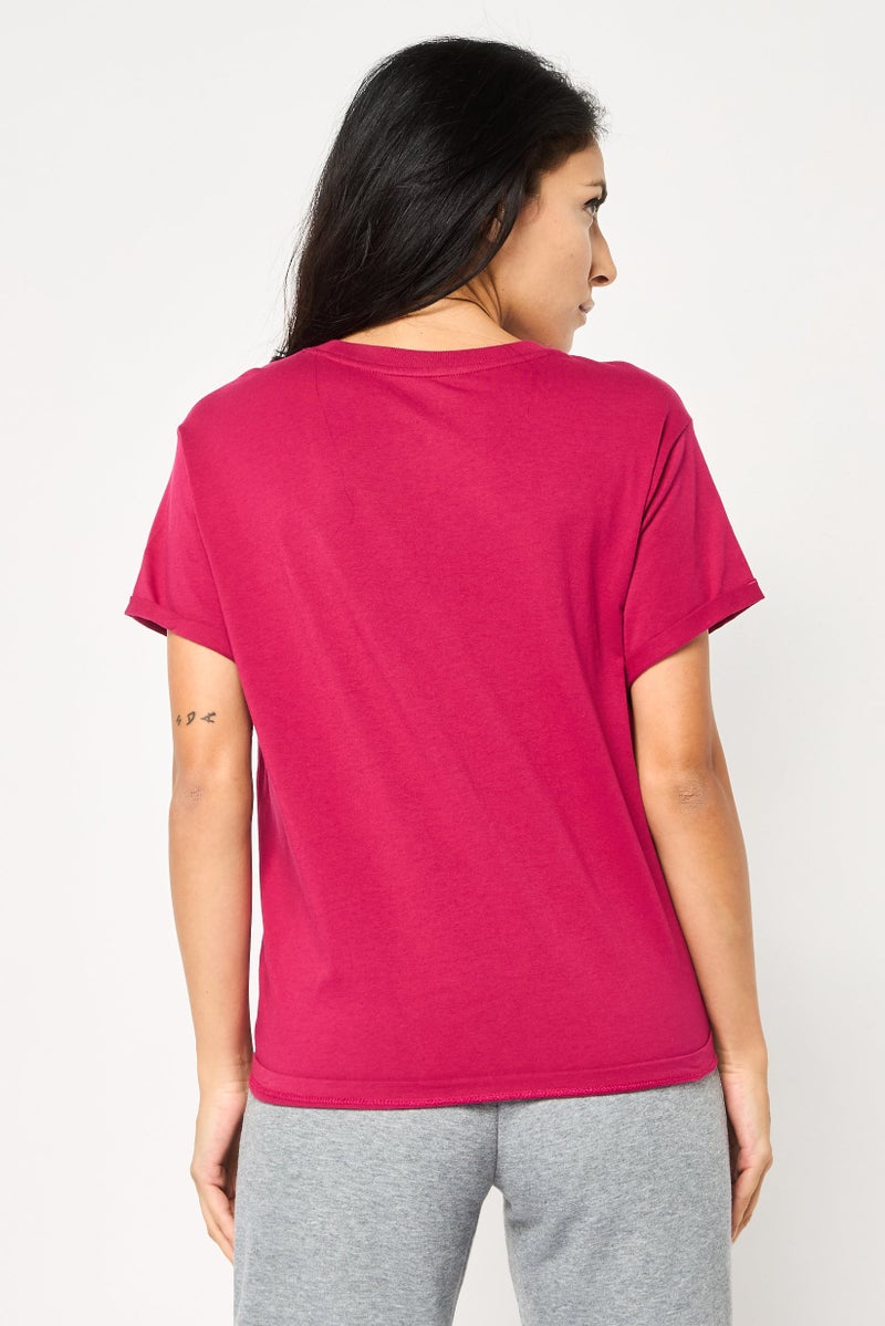 DKNY Women Sportswear Fit Short Sleeves Outdoor T-Shirt, Dark Fuchsia - Image 4